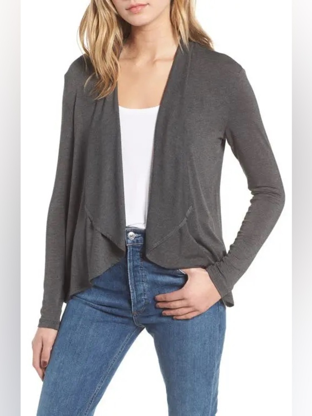 Amour Vert Dark Charcoal Draped Open-Front Cardigan